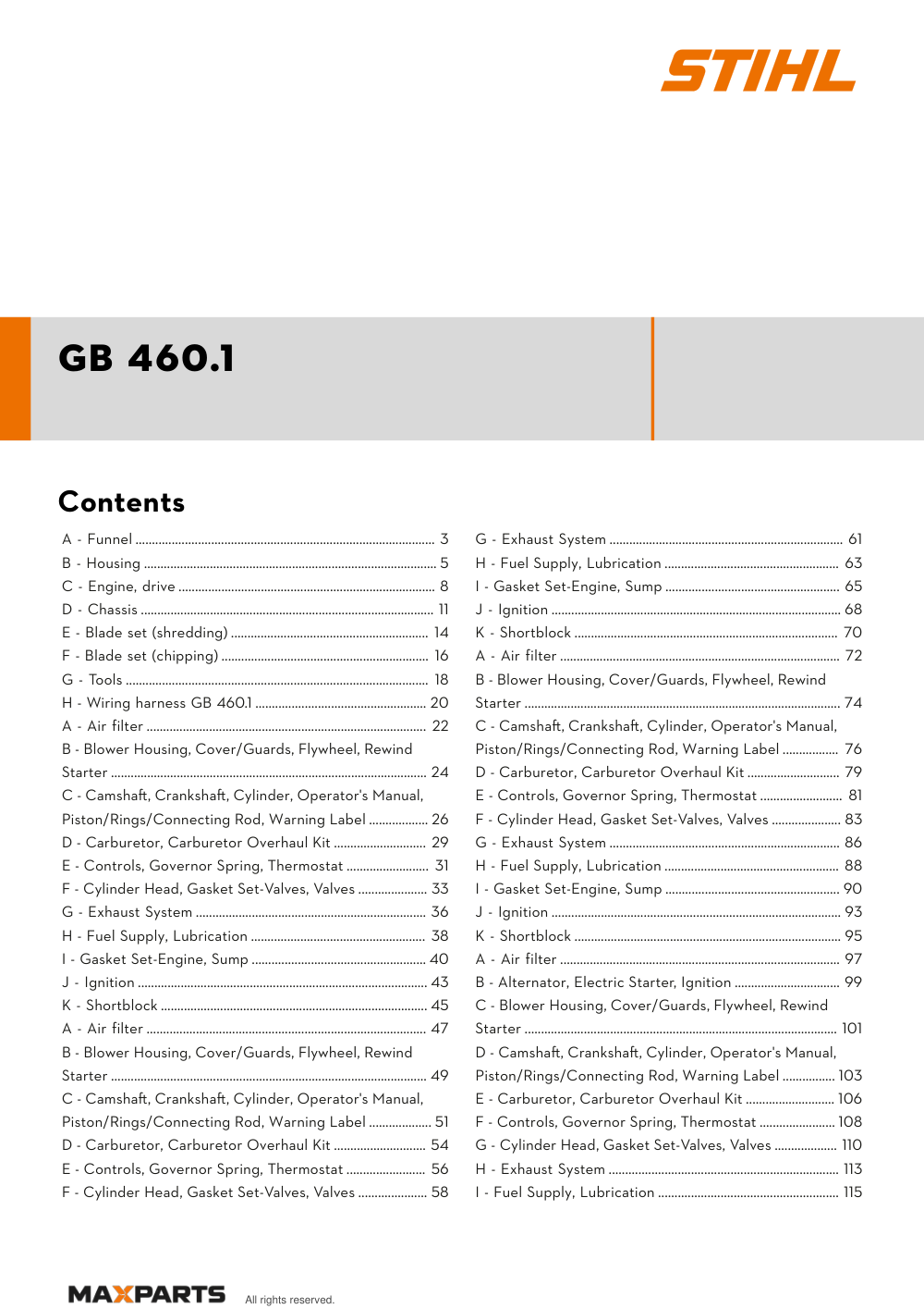 Cover of the VIKING GB 460.1 illustrated parts catalogue PDF, showing the model name and contents.