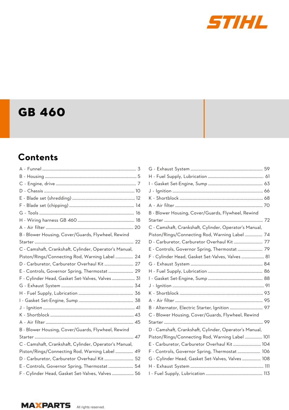 Cover of the VIKING GB 460 illustrated parts catalogue PDF, showing the model name and contents.
