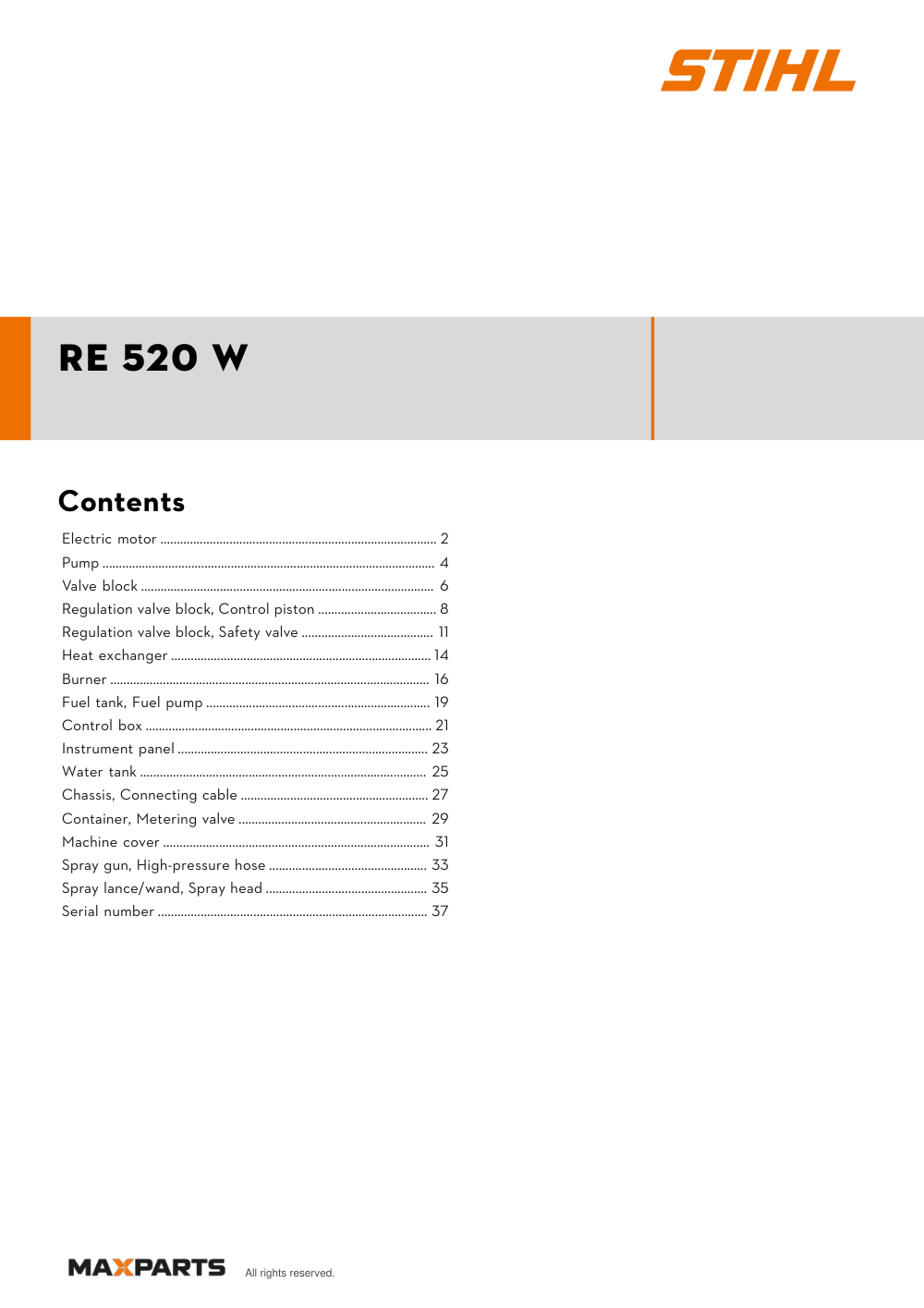 Cover of the STIHL RE 520 W illustrated parts catalogue PDF, showing the model name and contents.