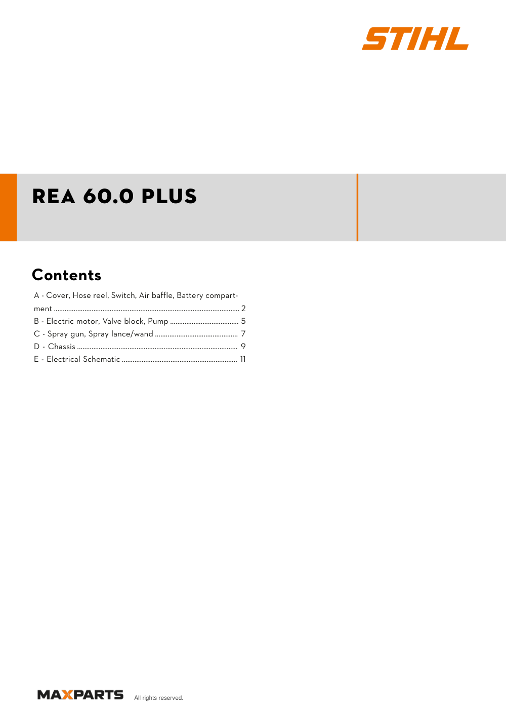 Cover of the STIHL REA 60.0 PLUS illustrated parts catalogue PDF, showing the model name and contents.