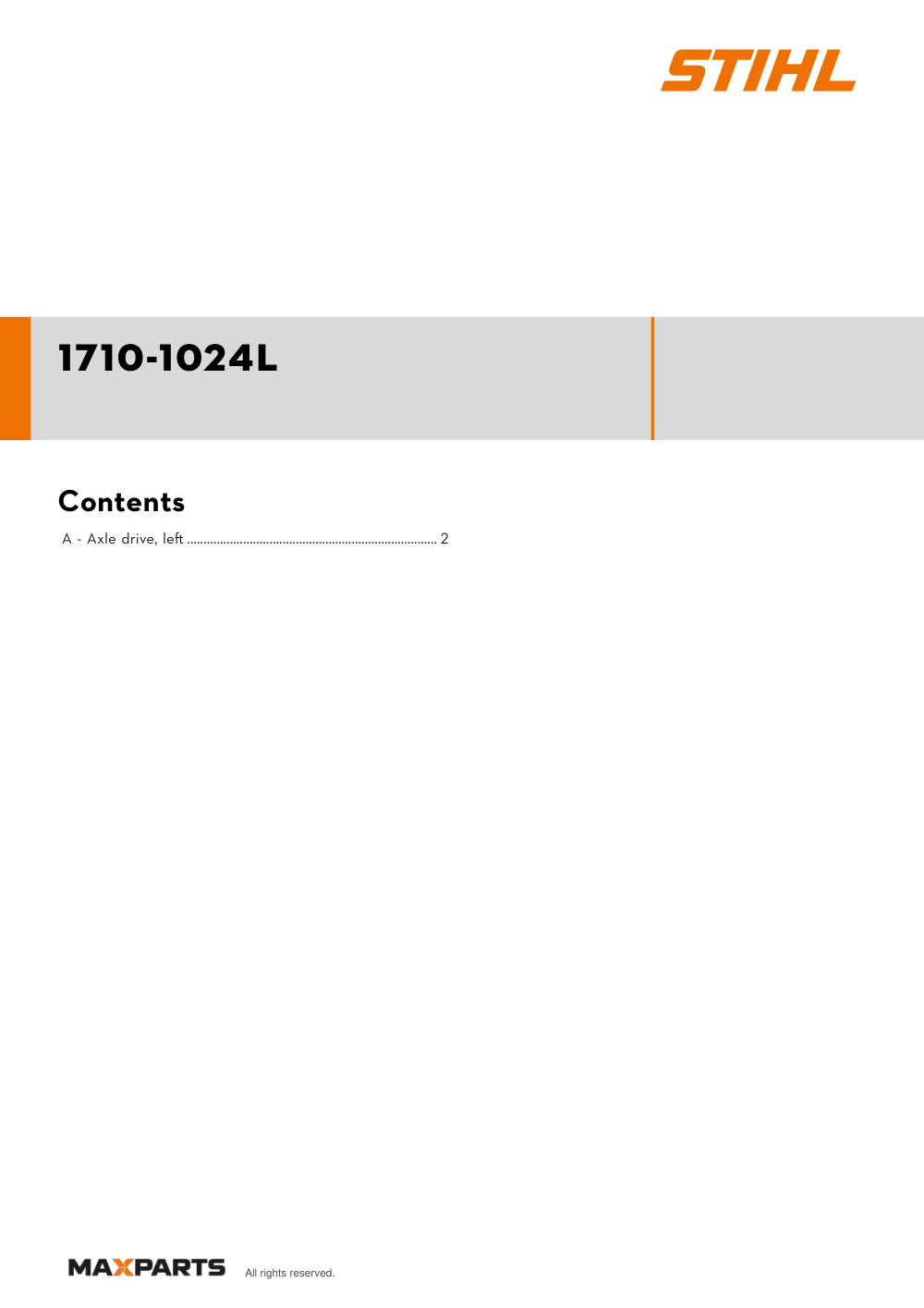 Cover of the STIHL 1710-1024L illustrated parts catalogue PDF, showing the model name and contents.