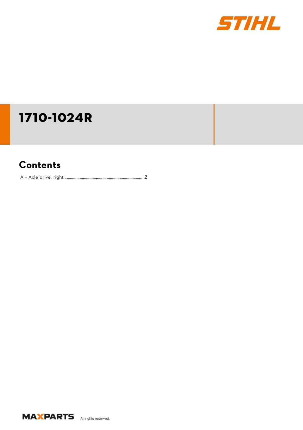 Cover of the STIHL 1710-1024R illustrated parts catalogue PDF, showing the model name and contents.