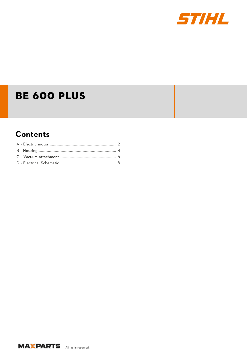 Cover of the VIKING BE 600 PLUS illustrated parts catalogue PDF, showing the model name and contents.