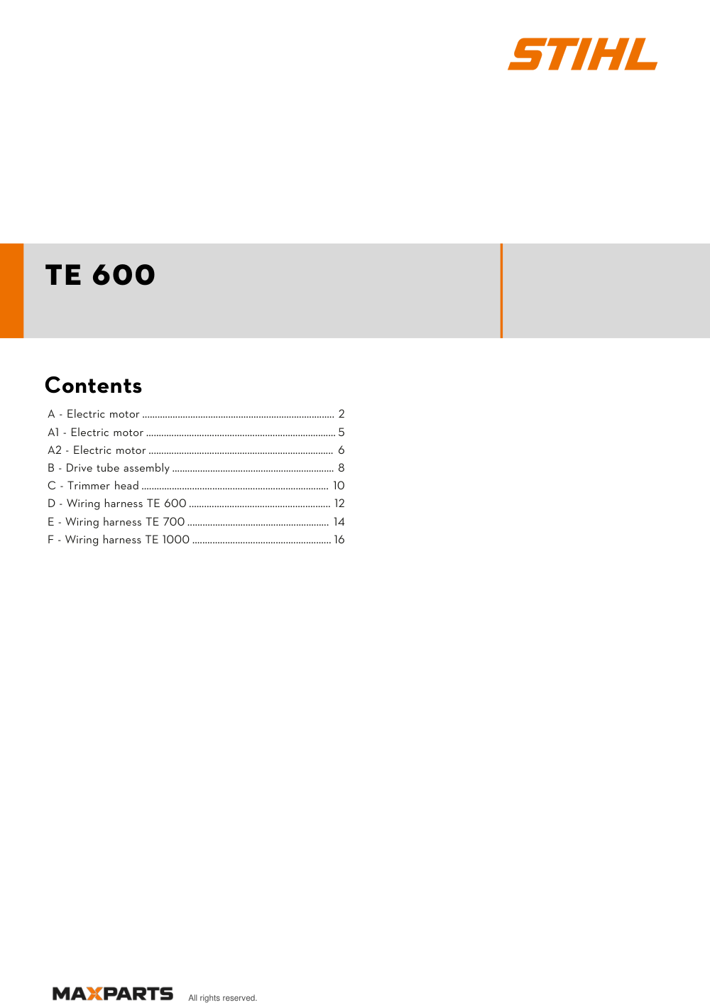 Cover of the VIKING TE 600 illustrated parts catalogue PDF, showing the model name and contents.
