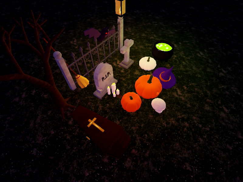 Gravestone surrounded by small glowing candles