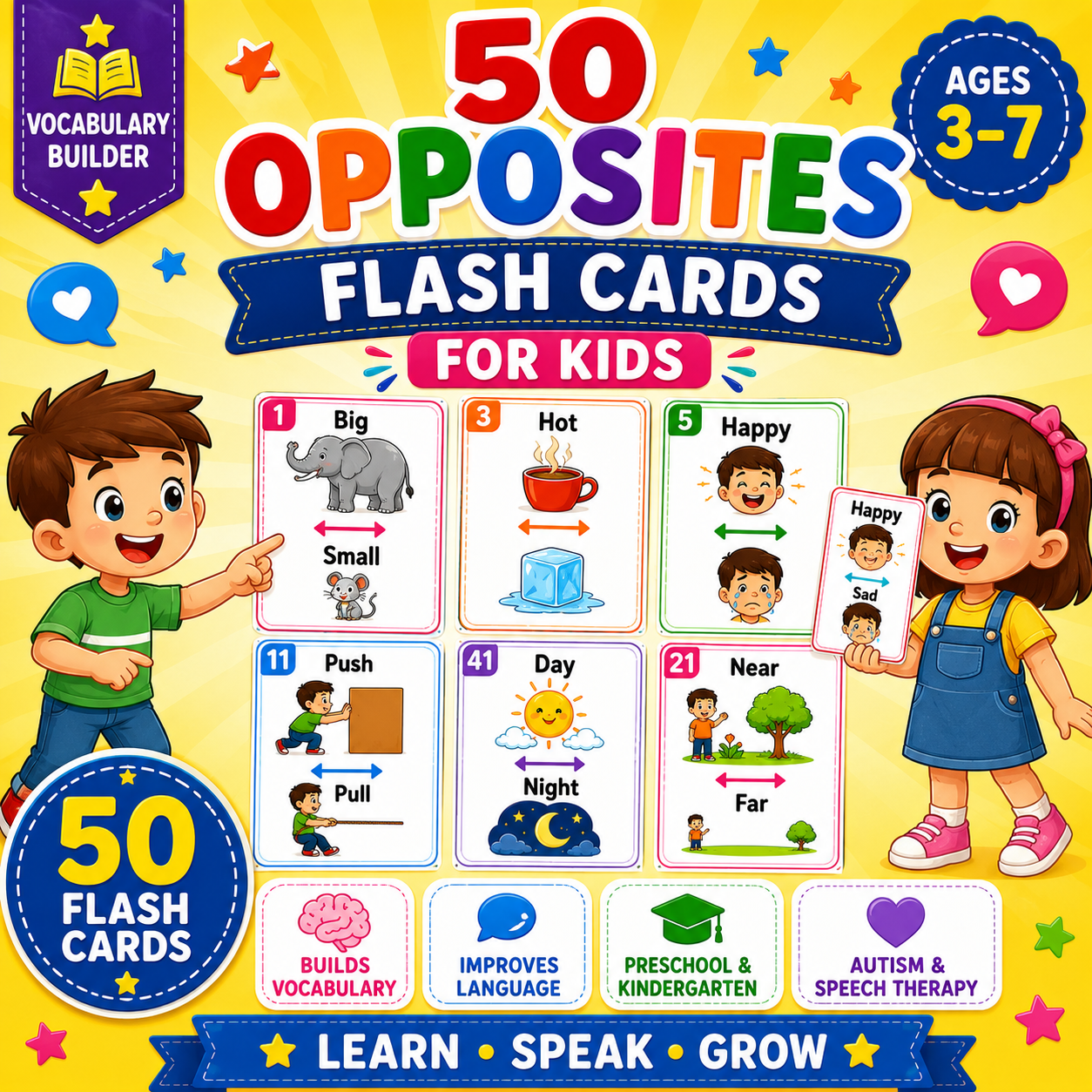 50 Opposites Flash Cards
