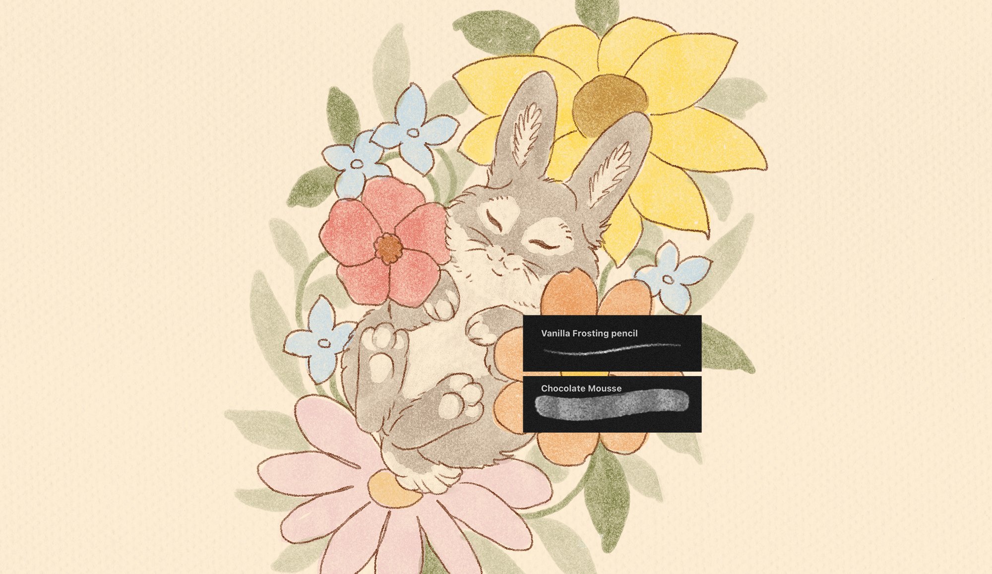 Cute bunny art with texture coloring procreate brushes