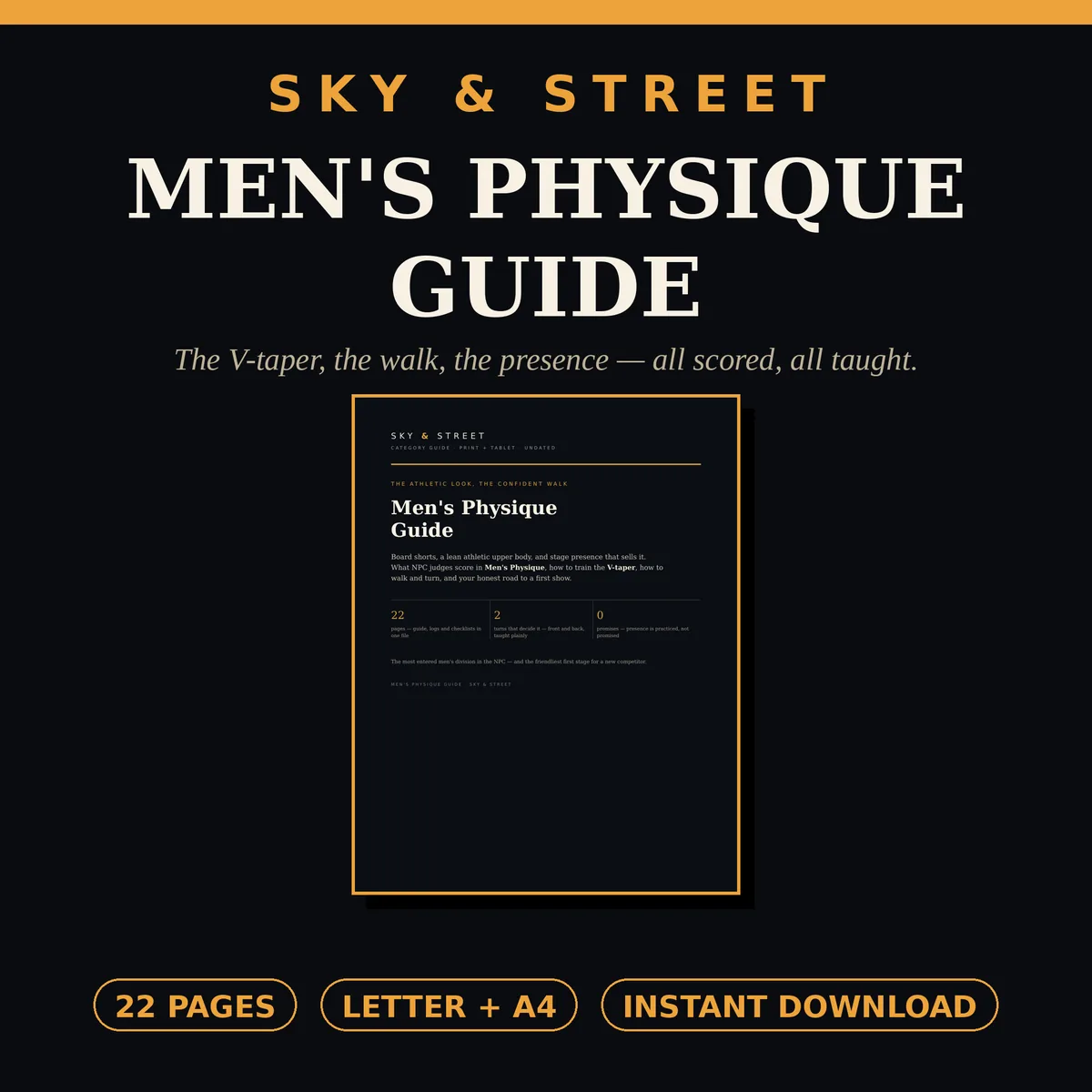 Guía de Men's Physique portada — guía imprimible de men's physique para competidores, A4 y Carta