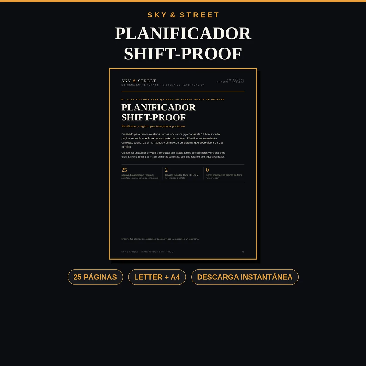 Planificador Shift-Proof y Registro portada — planificador imprimible para trabajadores por turnos, A4 y Carta