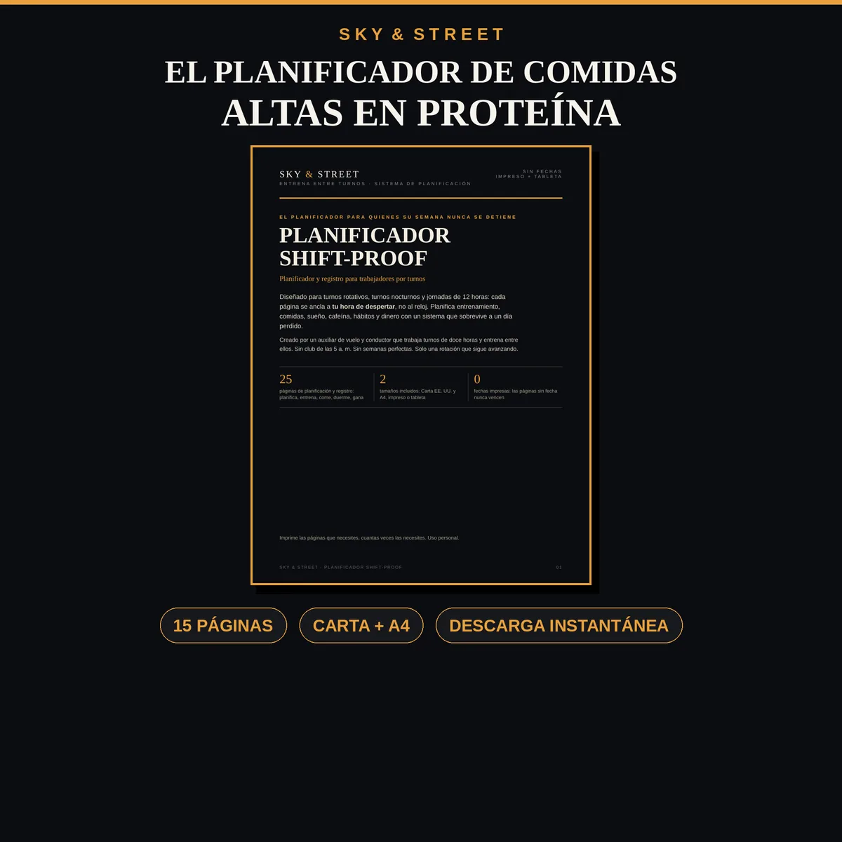 Planificador de Comidas Altas en Proteína portada — planificador imprimible de comidas con proteína, A4 y Carta