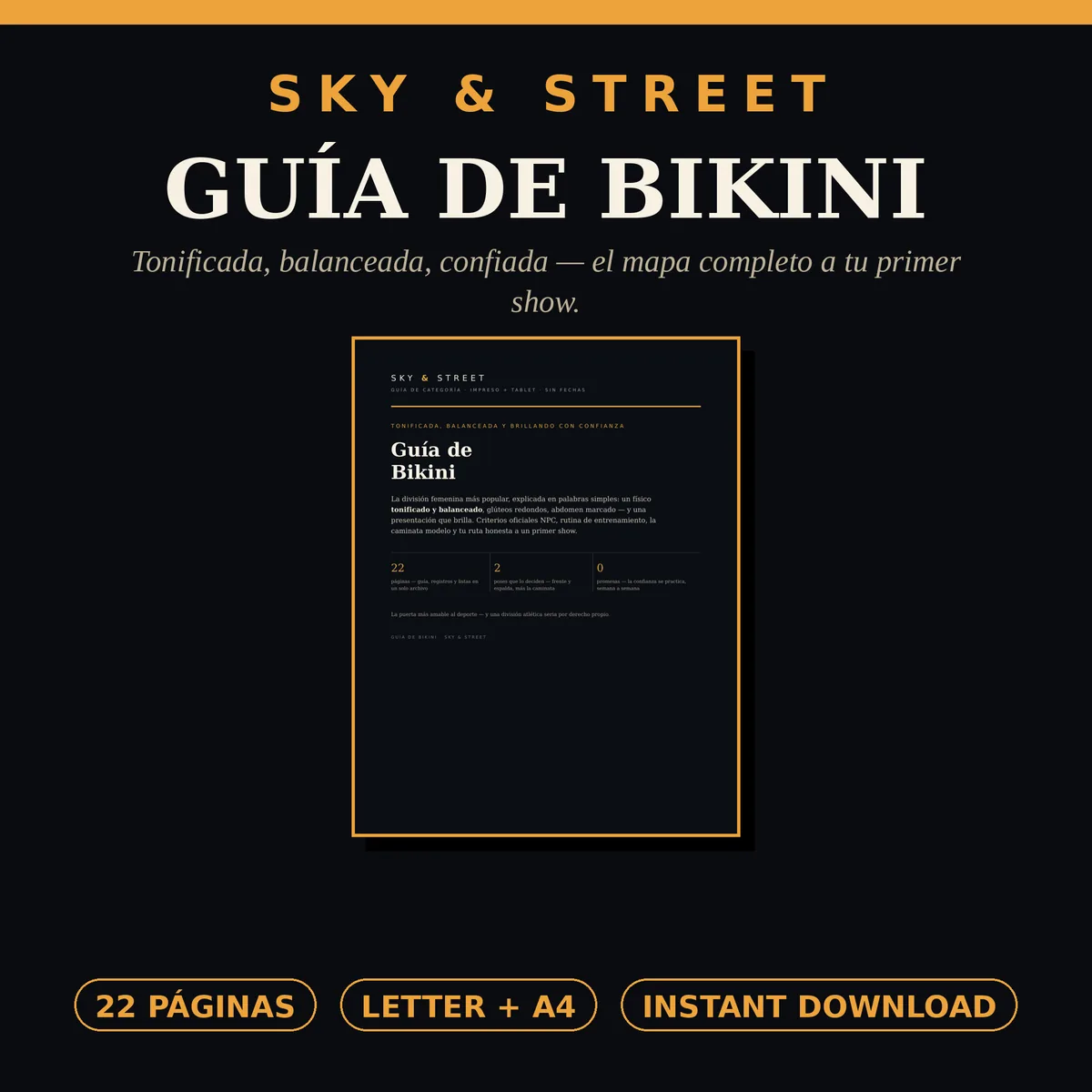 Guía de Competencia Bikini portada — guía imprimible de preparación para competencia bikini, A4 y Carta