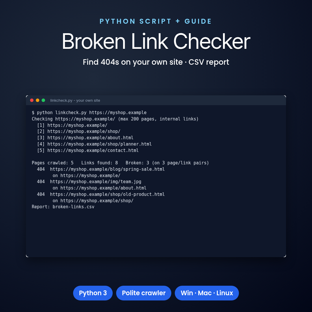 Website Broken Link Checker (Python): Find 404s and Missing Images on Your Site, CSV Report