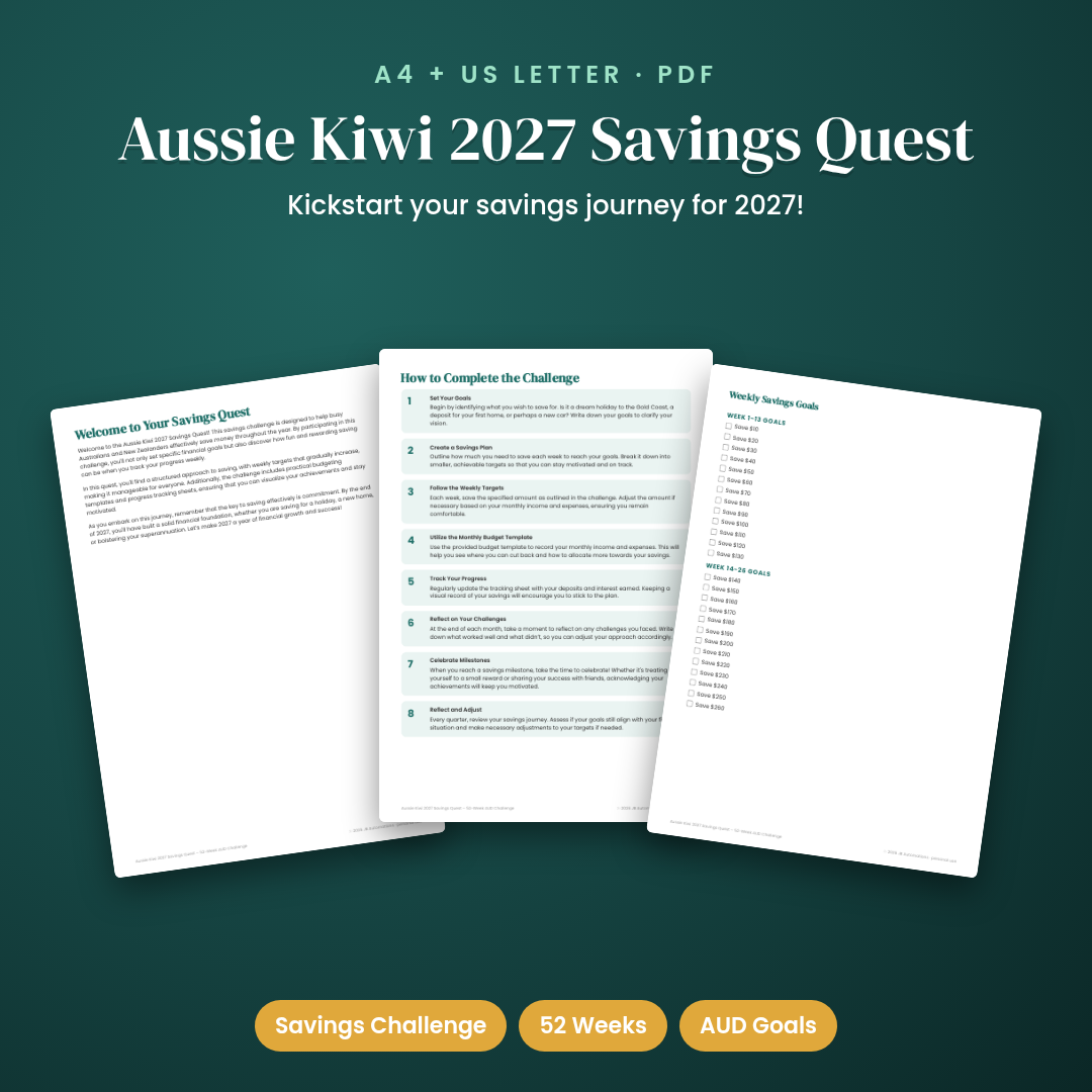 Aussie Kiwi 2027 Savings Quest – 52-Week AUD Challenge