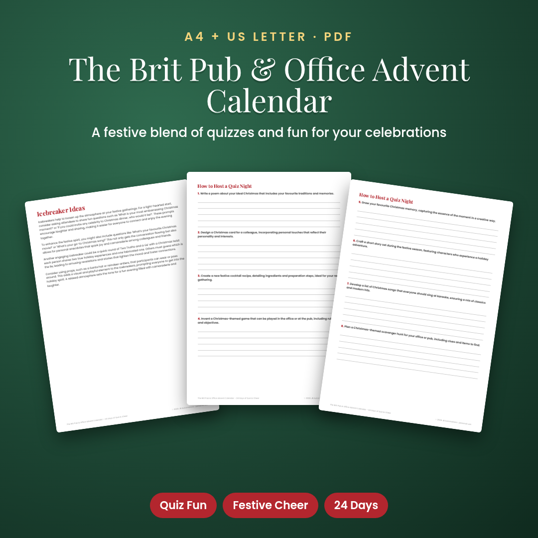 The Brit Pub & Office Advent Calendar – 24 Days of Quiz & Cheer
