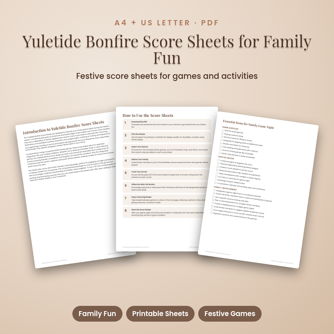 Yuletide Bonfire Score Sheets for Family Fun