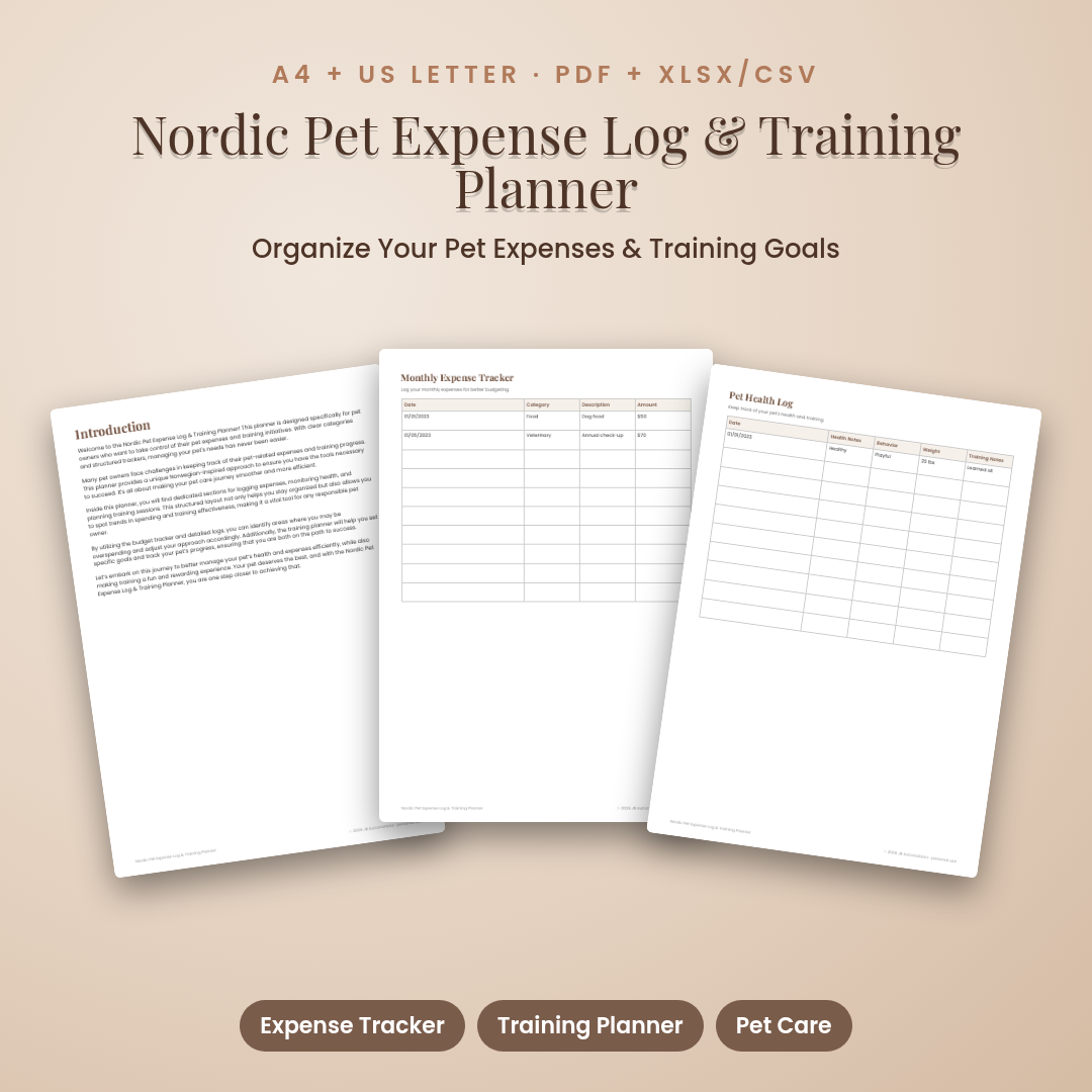 Nordic Pet Expense Log & Training Planner