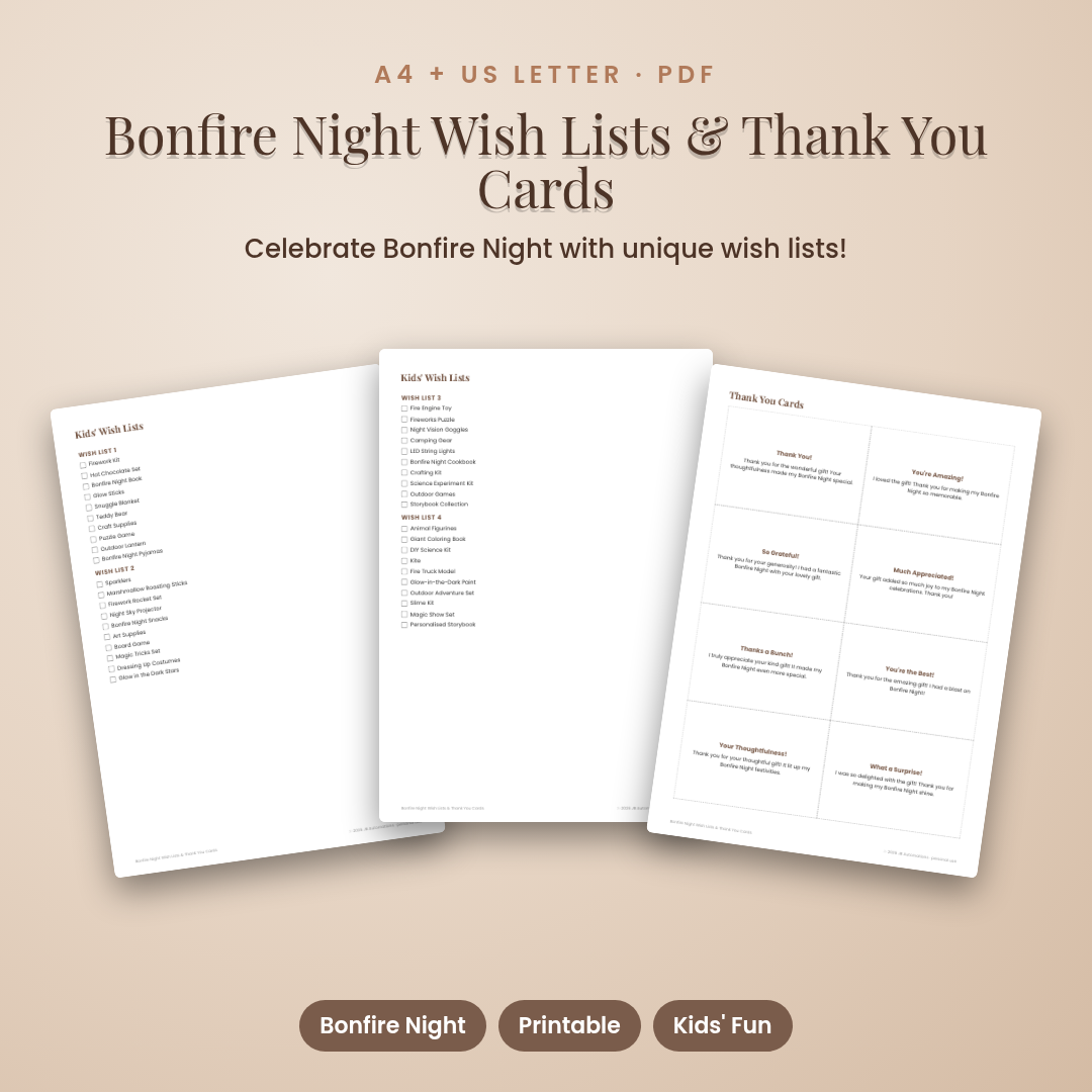 Bonfire Night Wish Lists & Thank You Cards