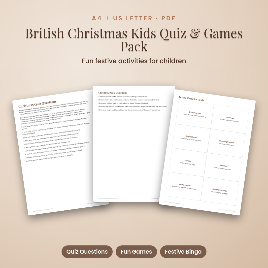 British Christmas Kids Quiz & Games Pack