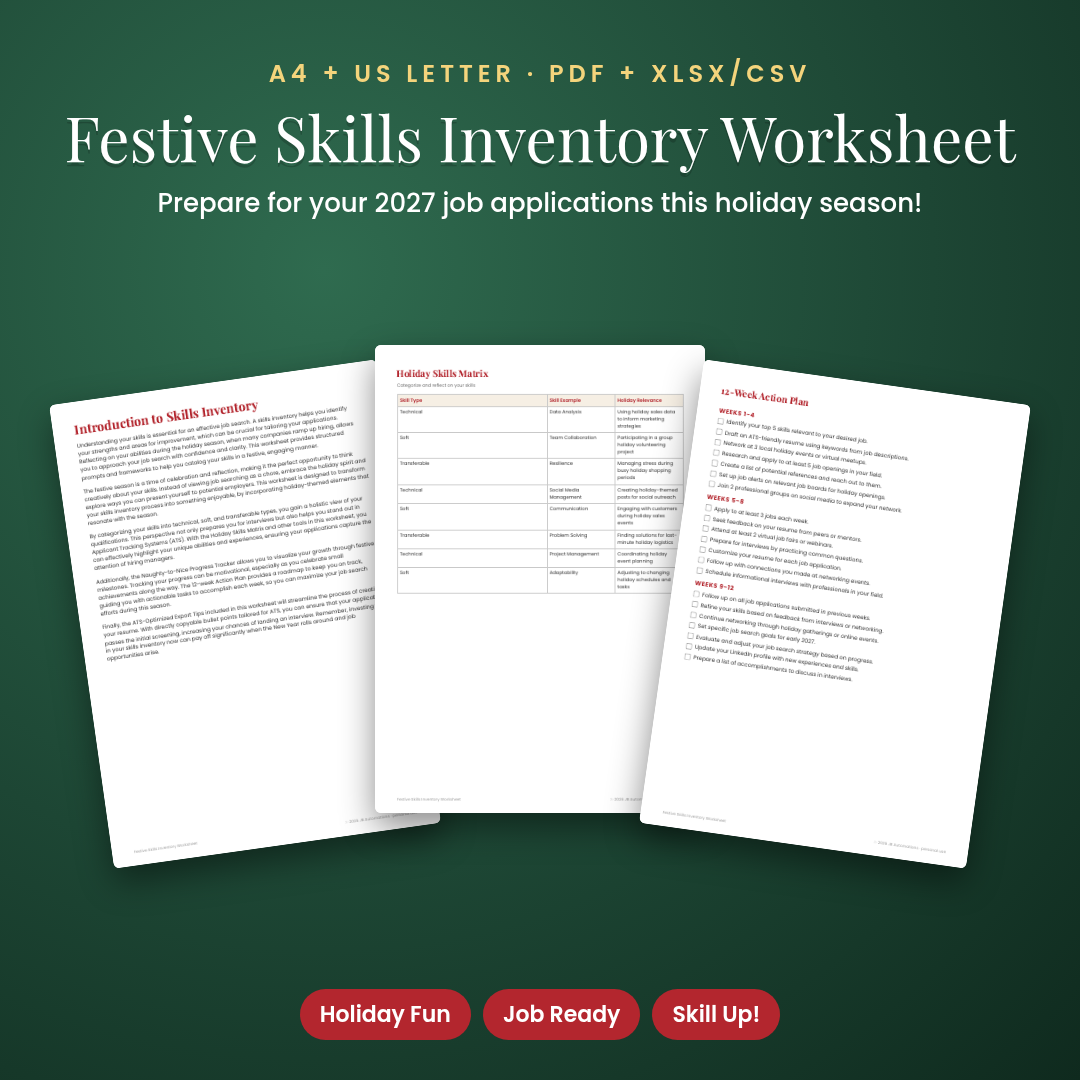 Festive Skills Inventory Worksheet