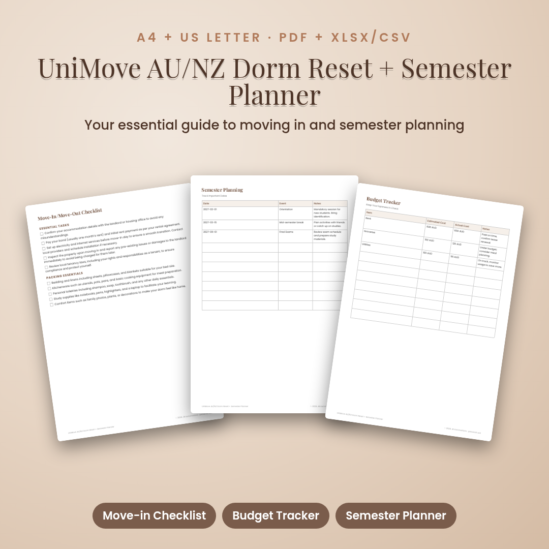 UniMove AU/NZ Dorm Reset + Semester Planner