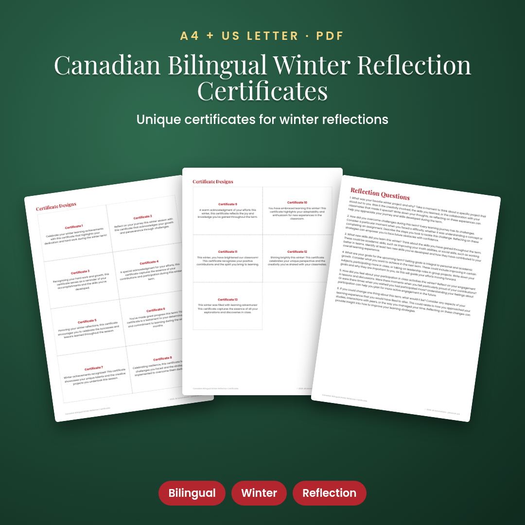 Canadian Bilingual Winter Reflection Certificates