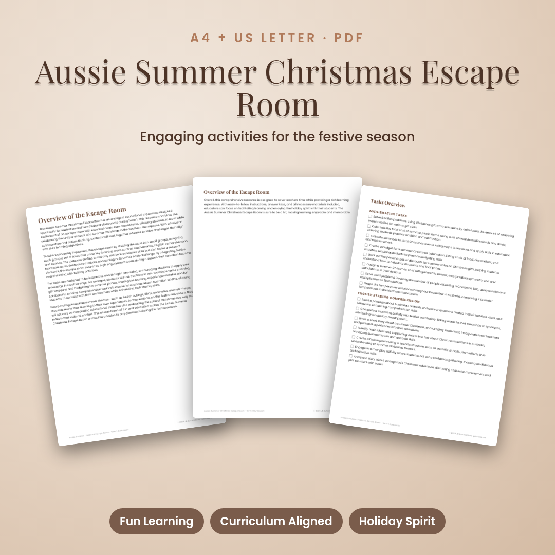 Aussie Summer Christmas Escape Room - Term 1 Curriculum