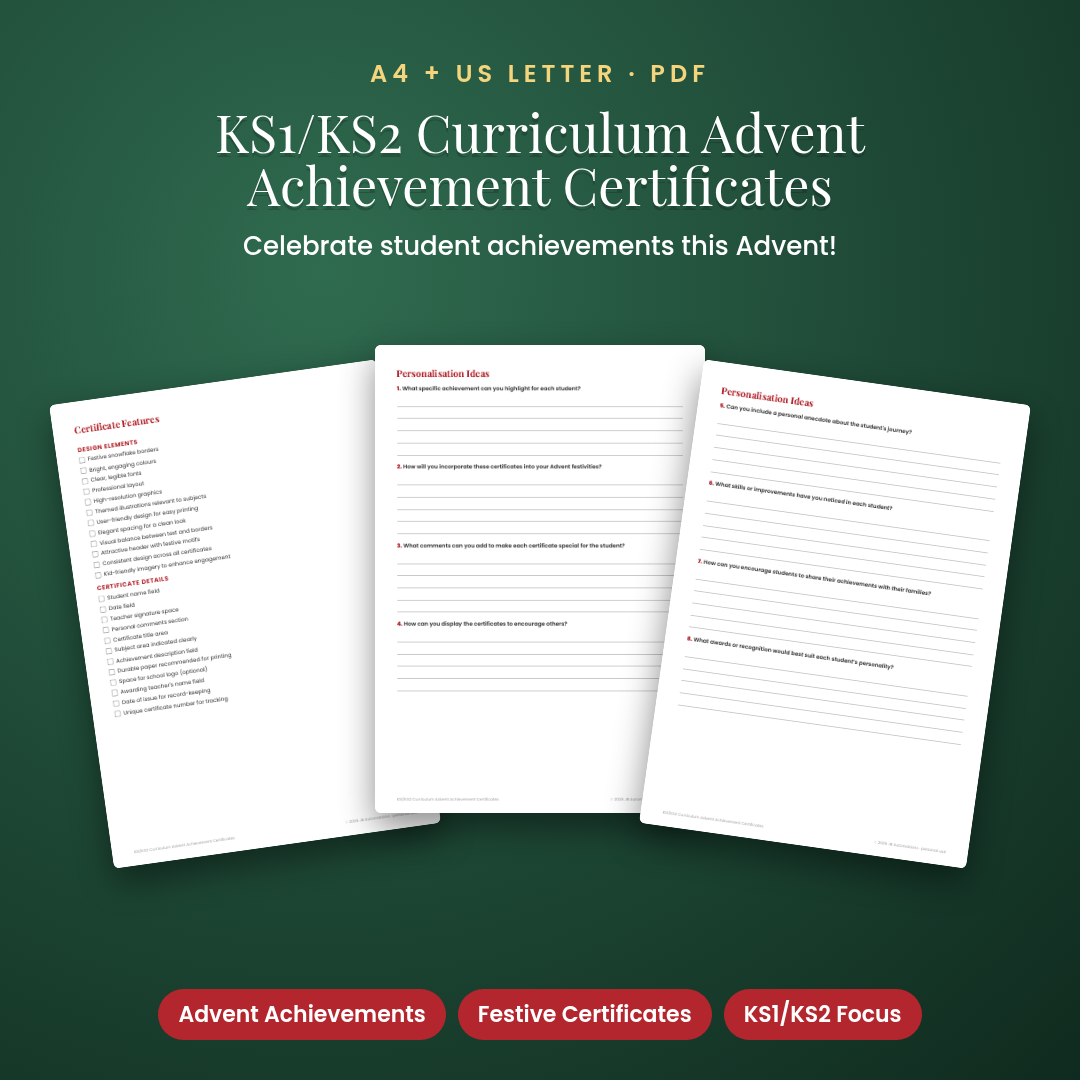KS1/KS2 Curriculum Advent Achievement Certificates