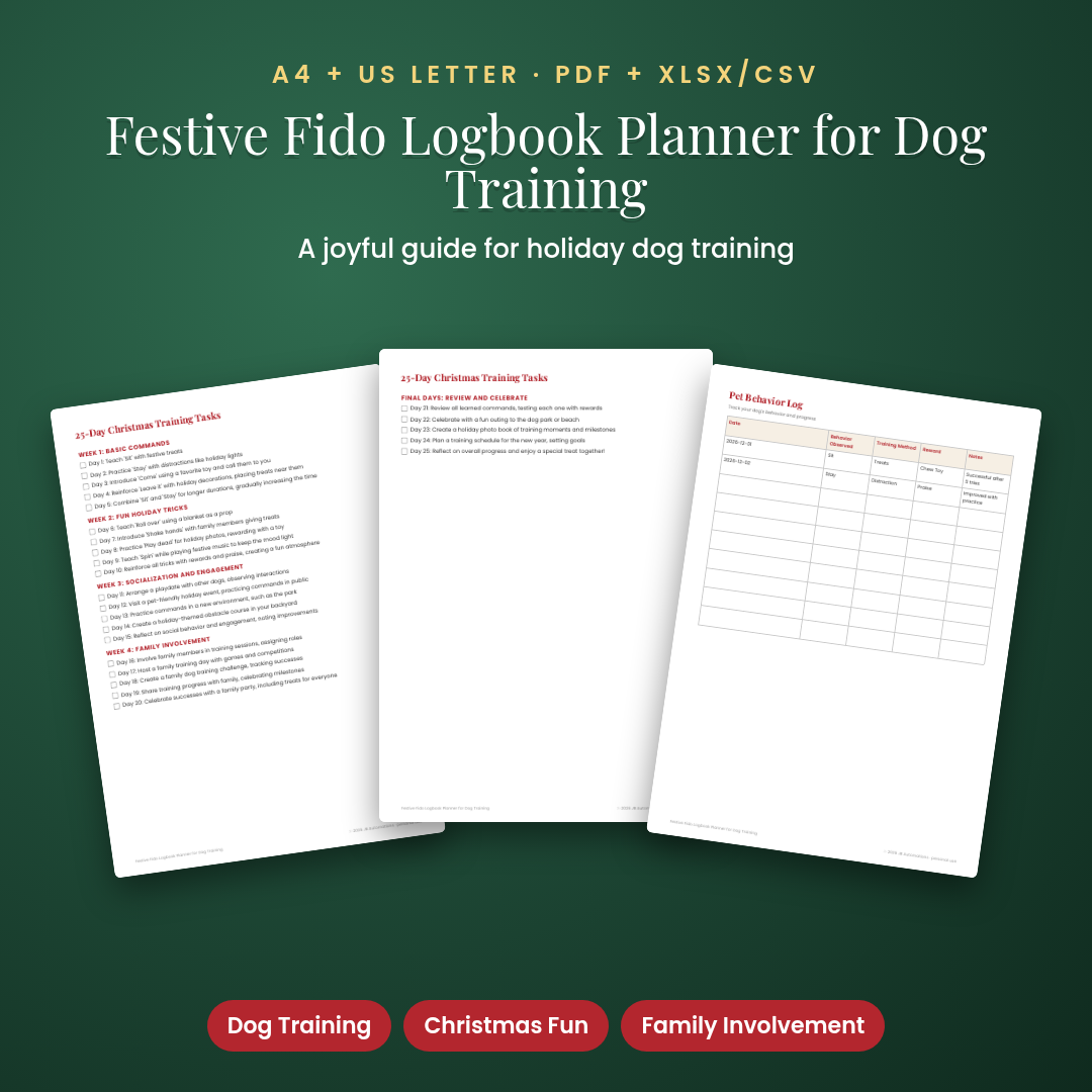 Festive Fido Logbook Planner for Dog Training