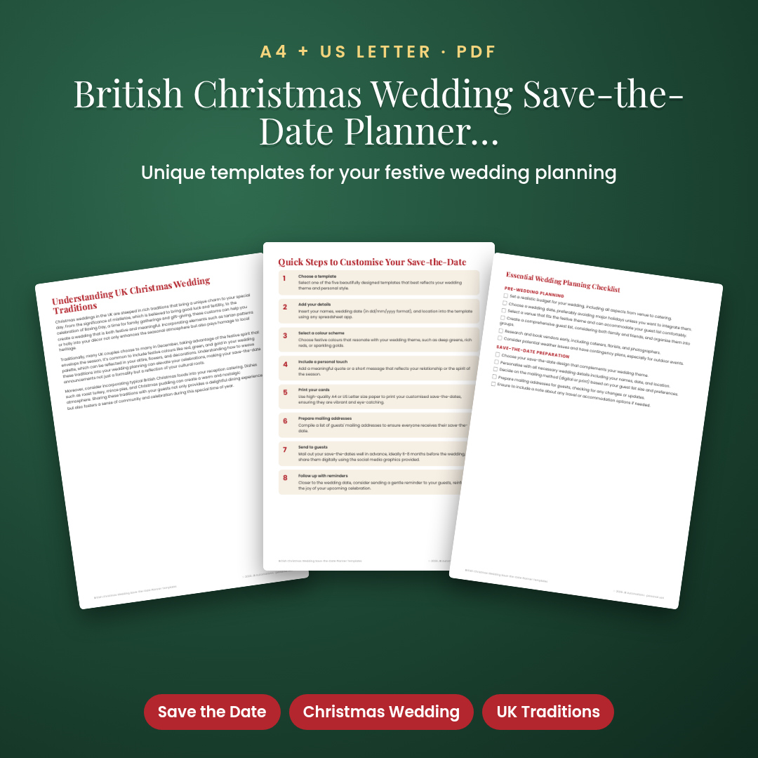 British Christmas Wedding Save-the-Date Planner Templates