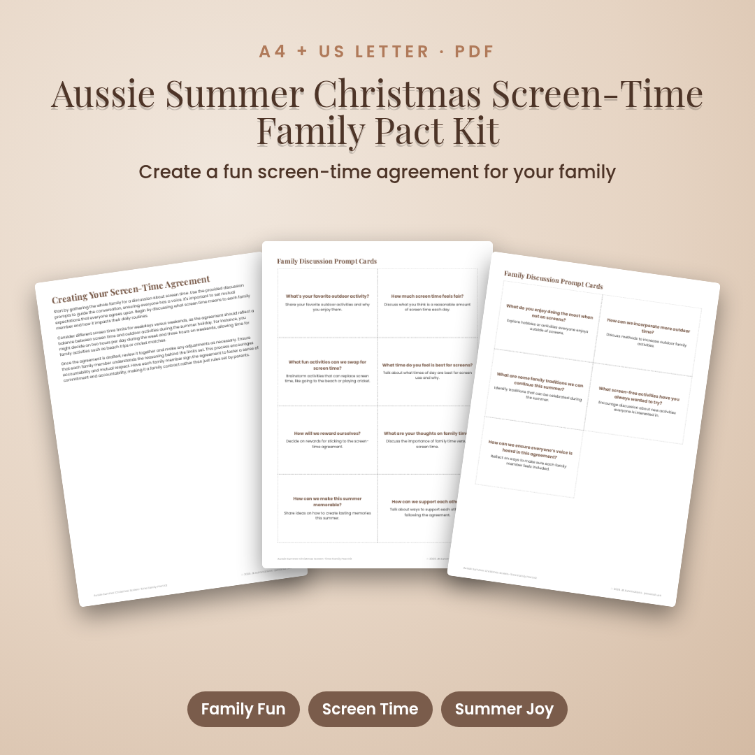 Aussie Summer Christmas Screen-Time Family Pact Kit