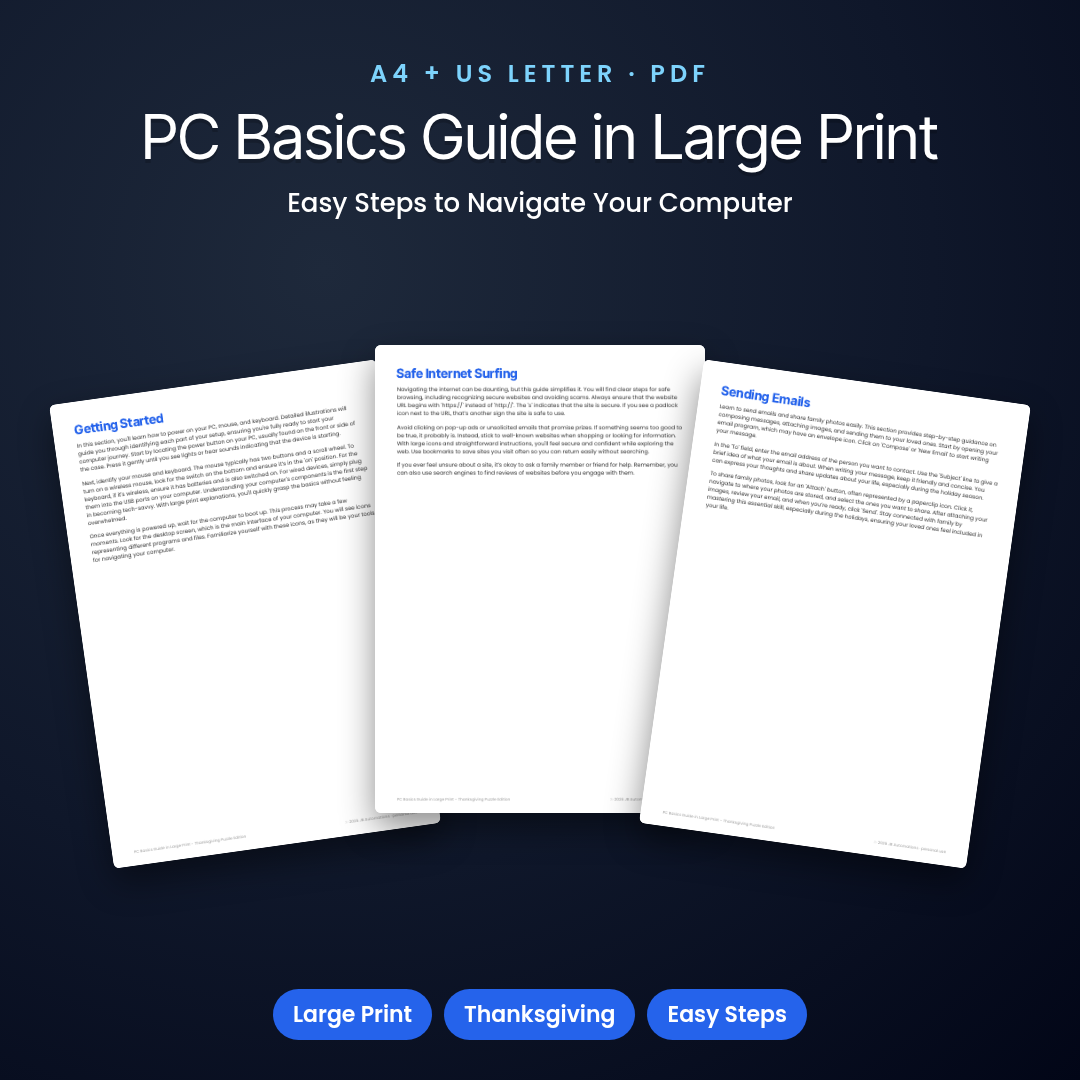 PC Basics Guide in Large Print - Thanksgiving Puzzle Edition