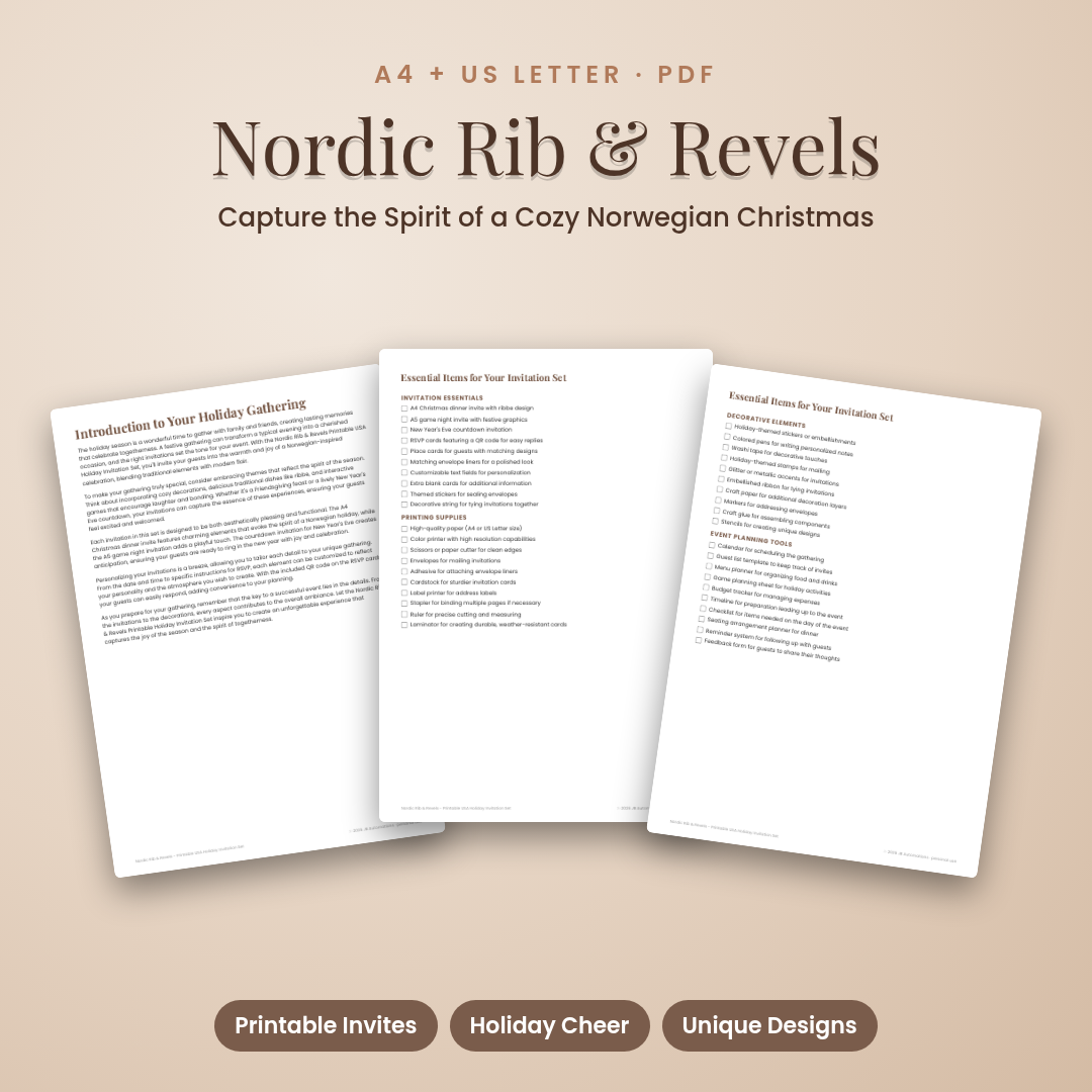 Nordic Rib & Revels - Printable USA Holiday Invitation Set