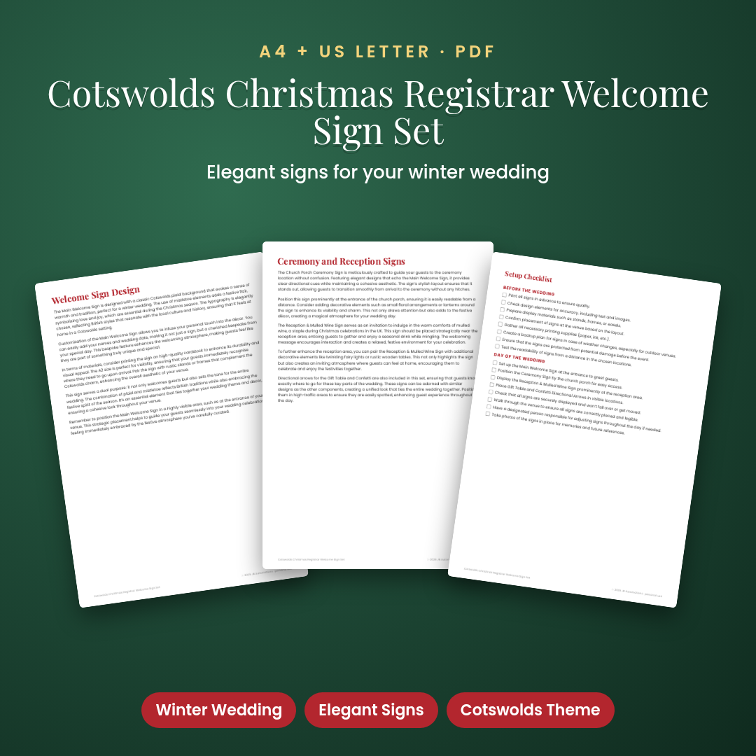 Cotswolds Christmas Registrar Welcome Sign Set