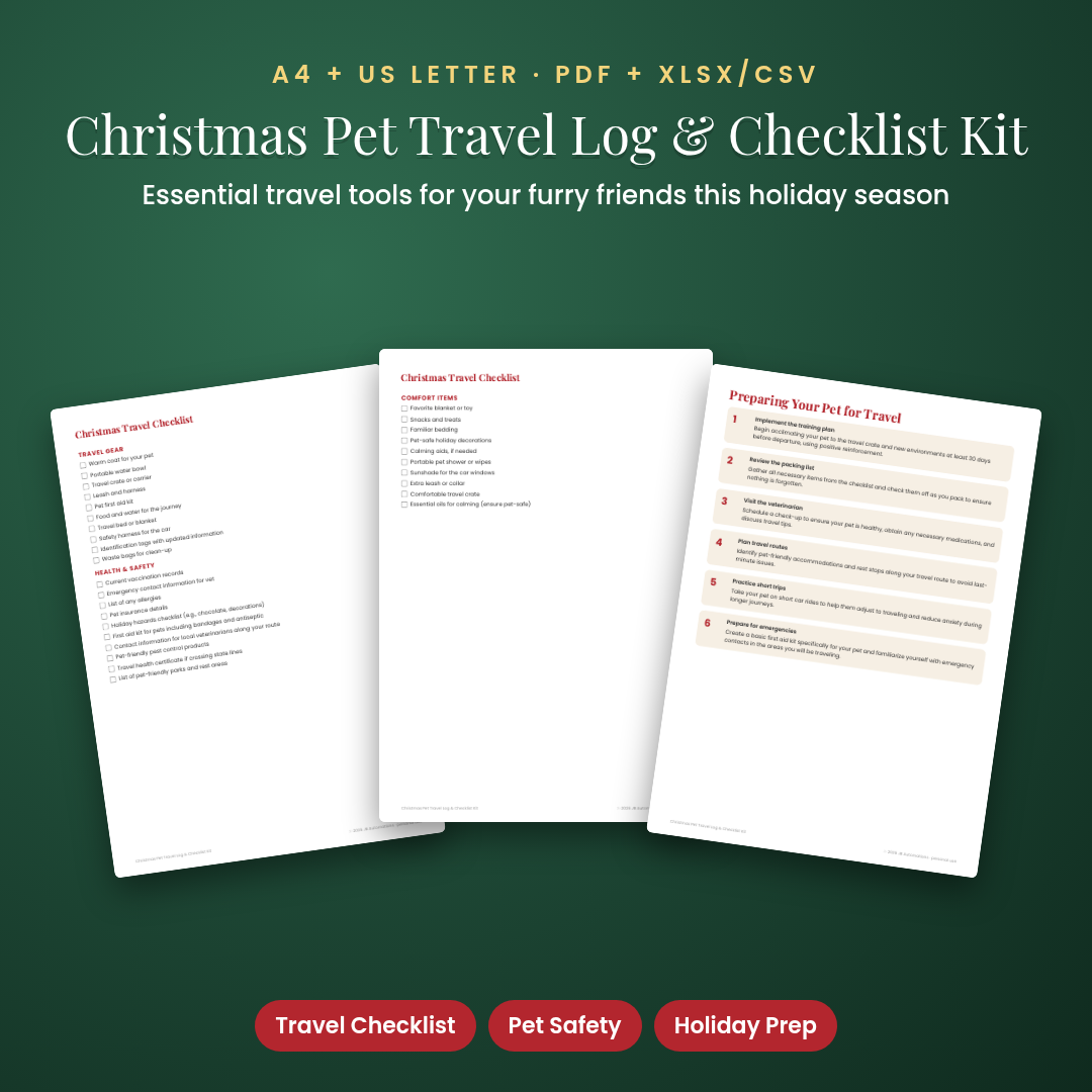 Christmas Pet Travel Log & Checklist Kit