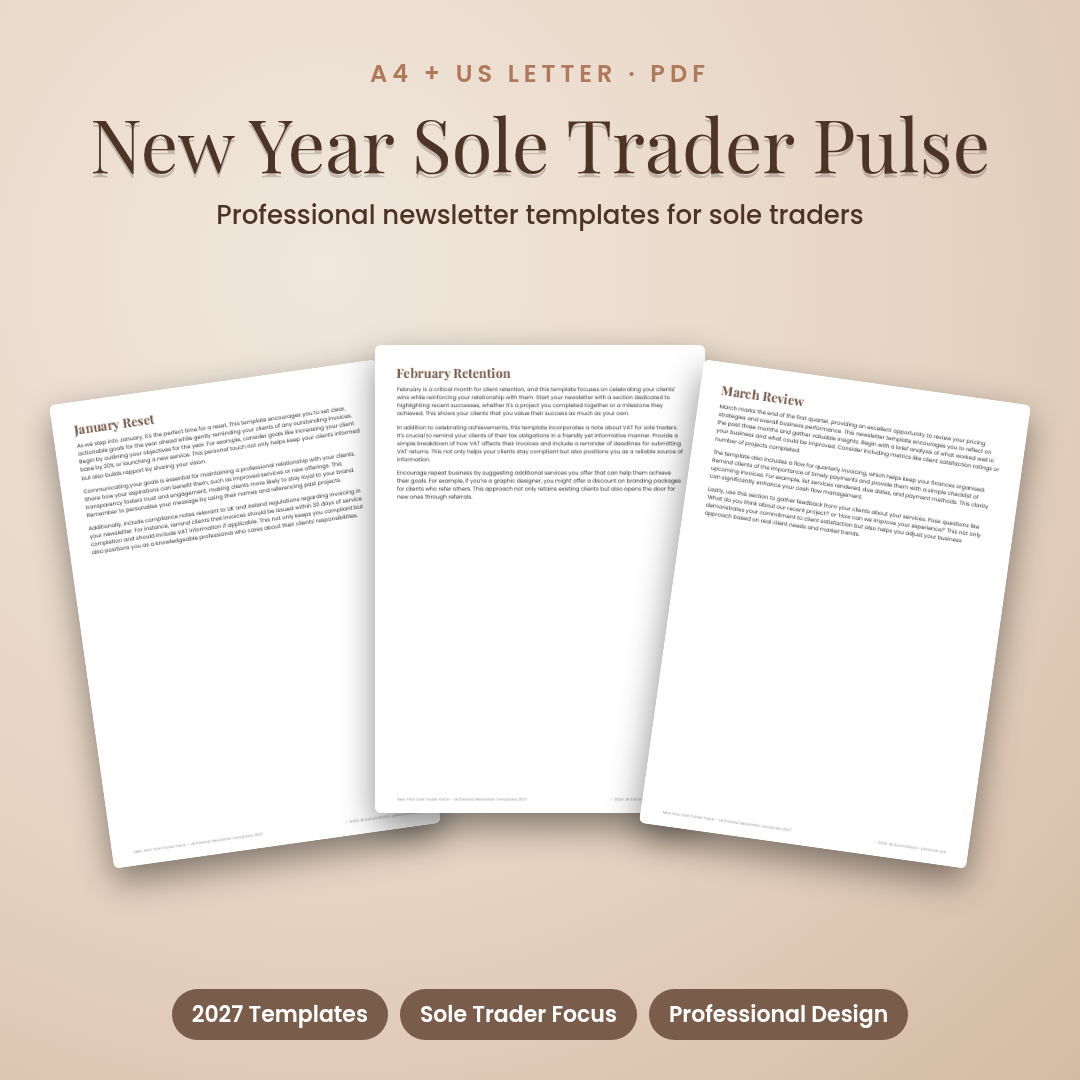 New Year Sole Trader Pulse – UK/Ireland Newsletter Templates 2027