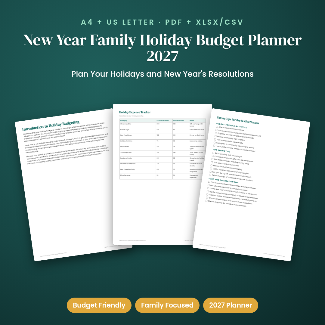 New Year Family Holiday Budget Planner 2027
