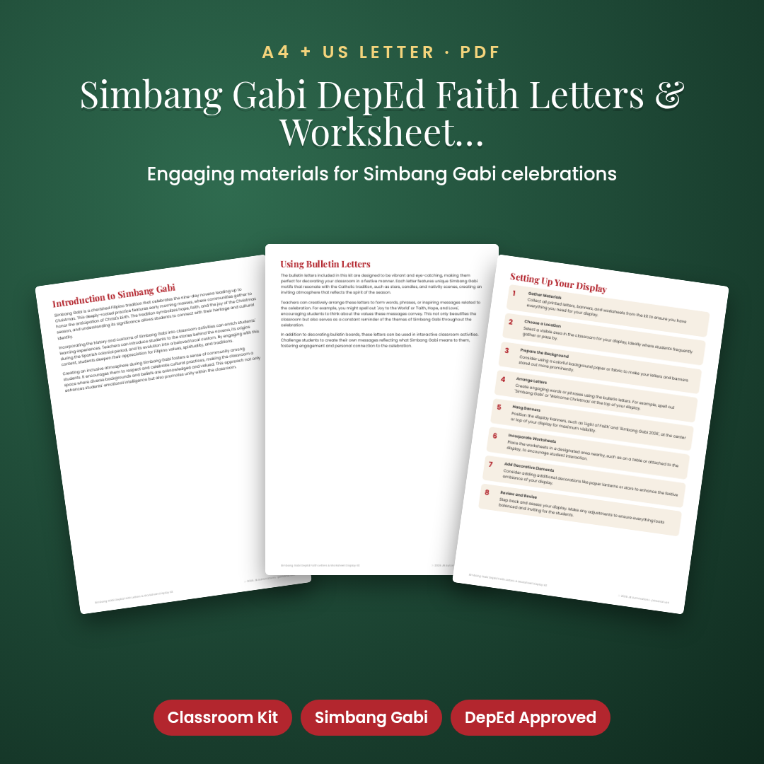 Simbang Gabi DepEd Faith Letters & Worksheet Display Kit