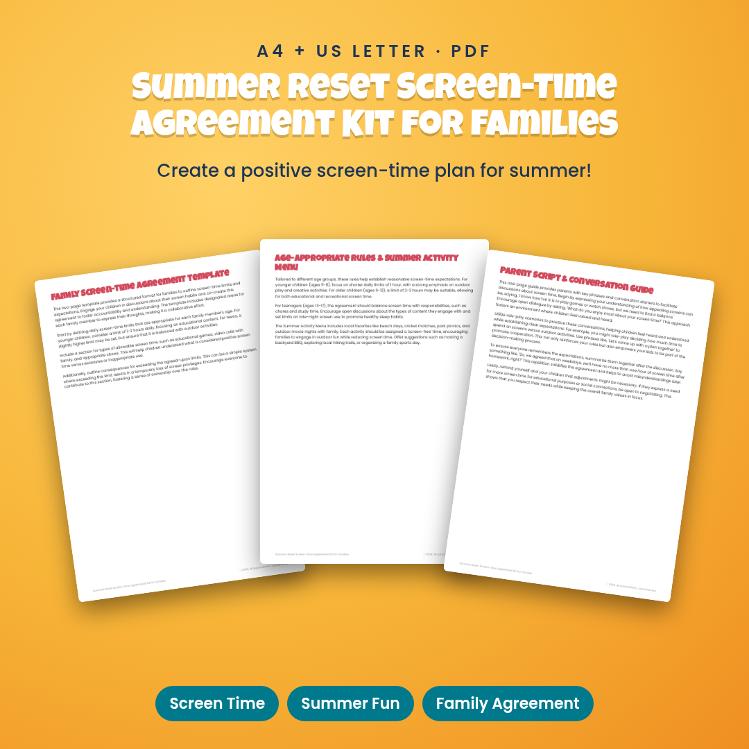 Summer Reset Screen-Time Agreement Kit for Families