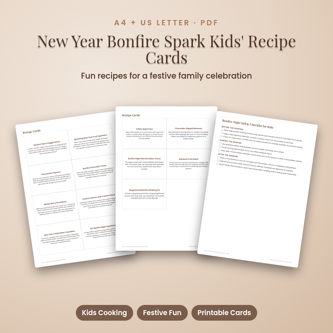 New Year Bonfire Spark Kids' Recipe Cards