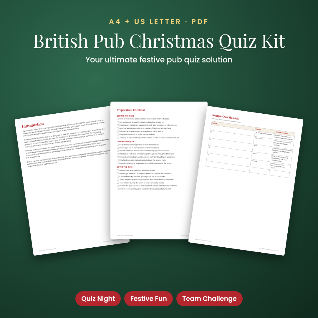 British Pub Christmas Quiz Kit