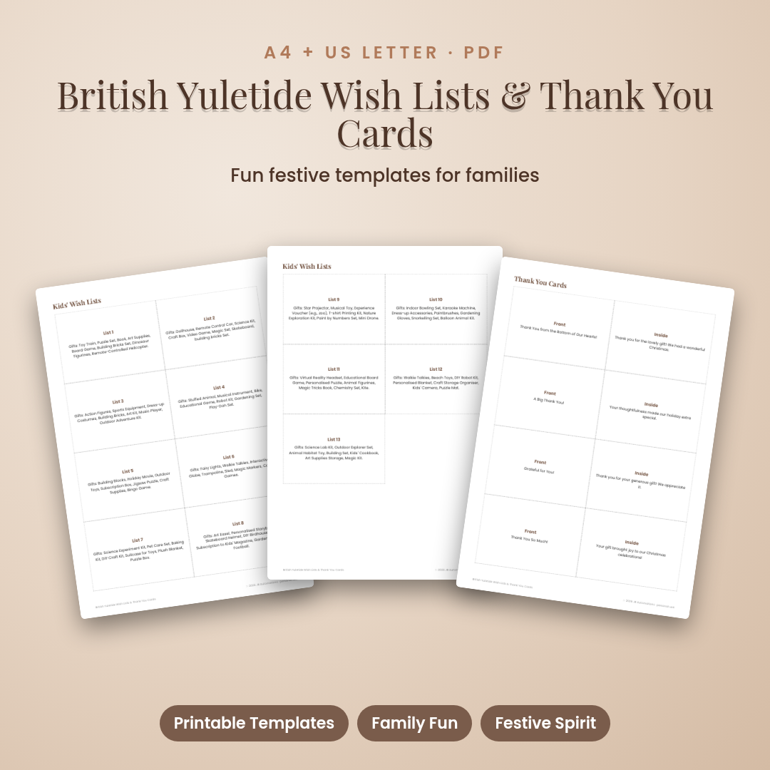 British Yuletide Wish Lists &amp; Thank You Cards
