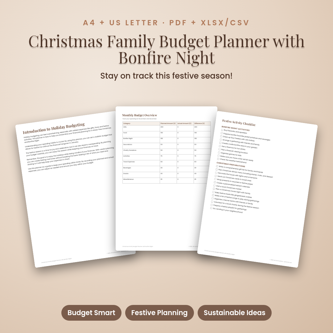 Christmas Family Budget Planner with Bonfire Night