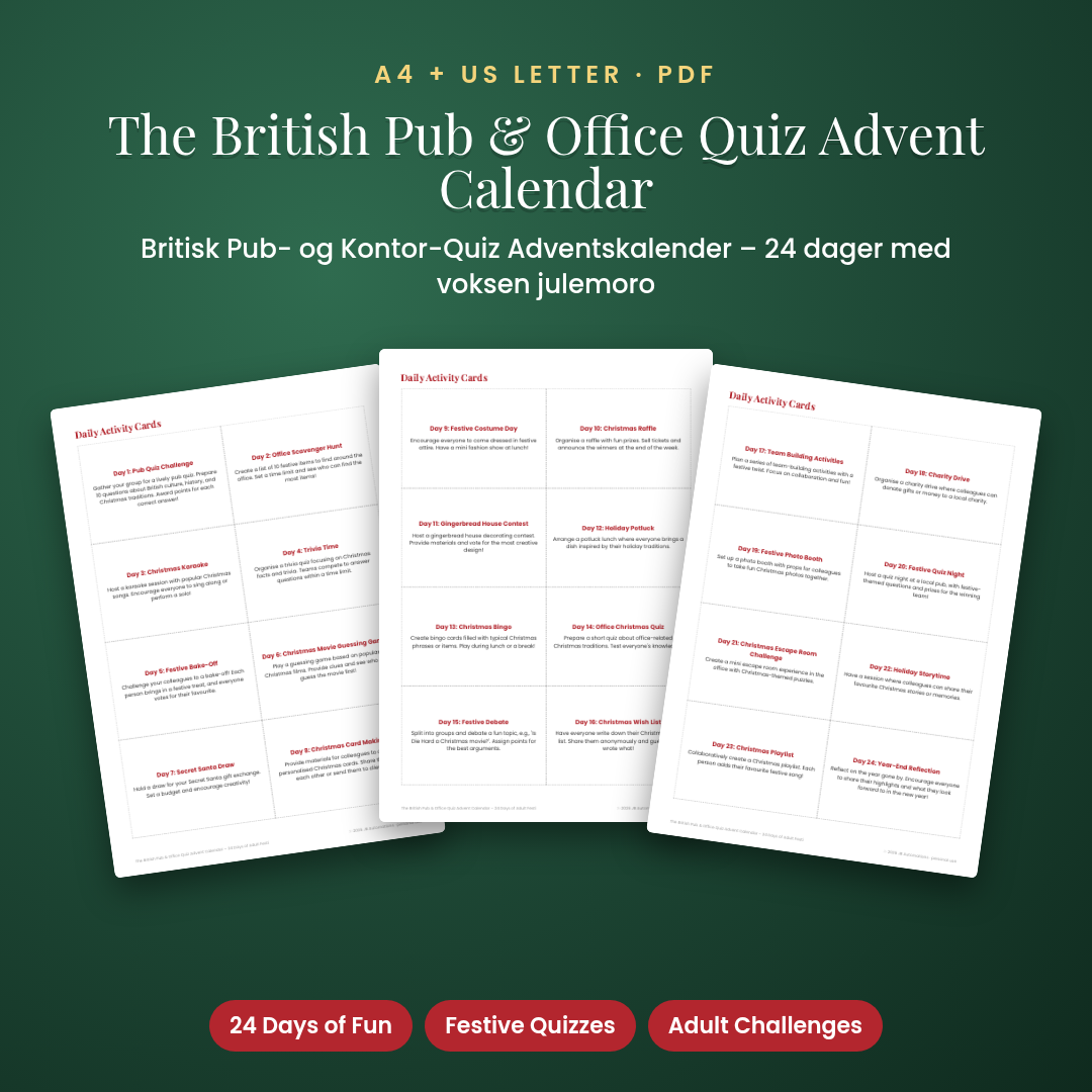 The British Pub & Office Quiz Advent Calendar – 24 Days of Adult Festive Challenges