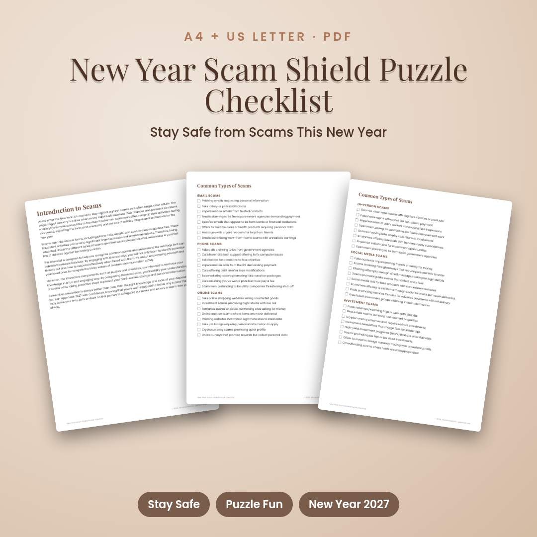 New Year Scam Shield Puzzle Checklist