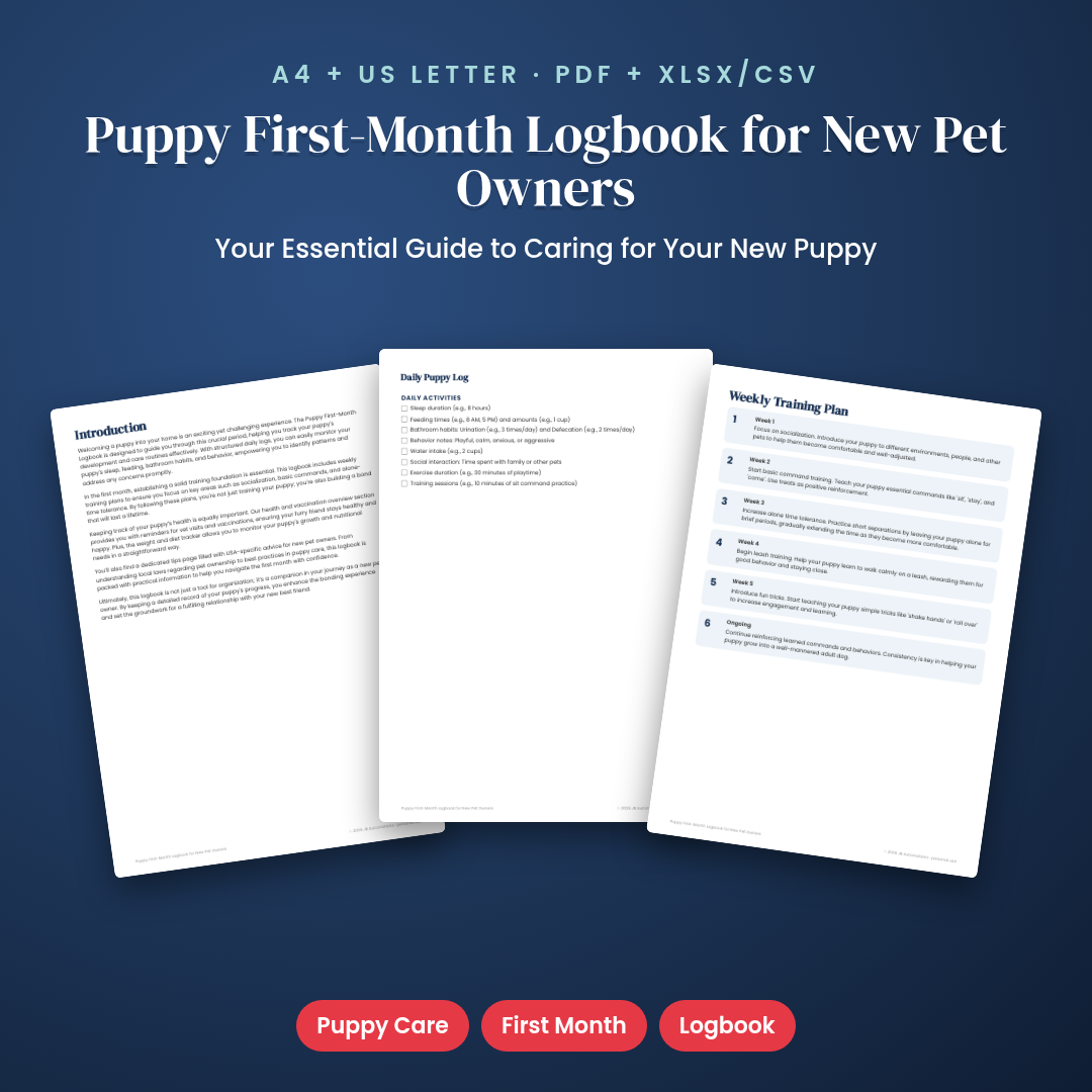 Puppy First-Month Logbook for New Pet Owners