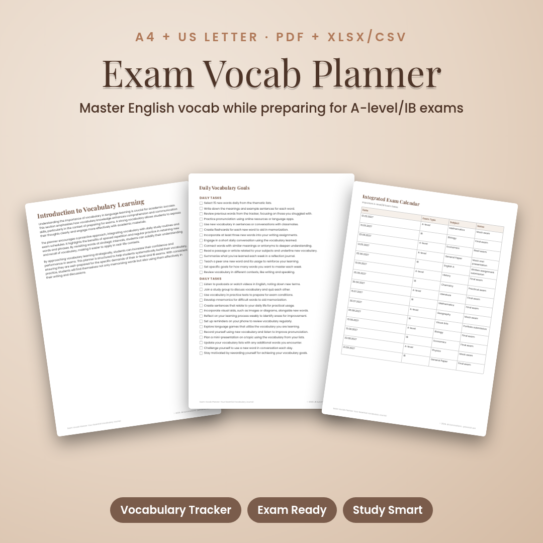 Exam Vocab Planner: Your Essential Vocabulary Journal