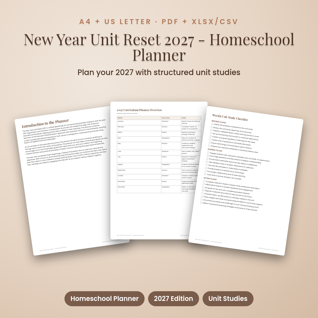 New Year Unit Reset 2027 - Homeschool Planner