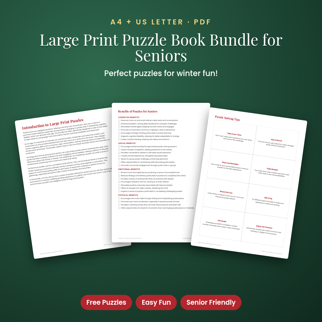 Large Print Puzzle Book Bundle for Seniors