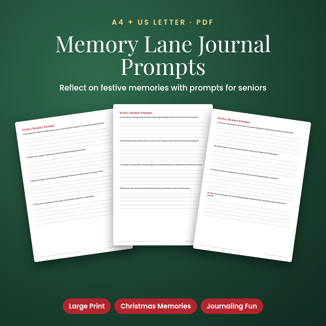 Memory Lane Journal Prompts - Large Print British &amp; Irish Christmas Markets