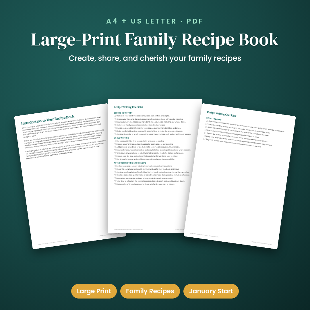 Large-Print Family Recipe Book – January Fresh Start